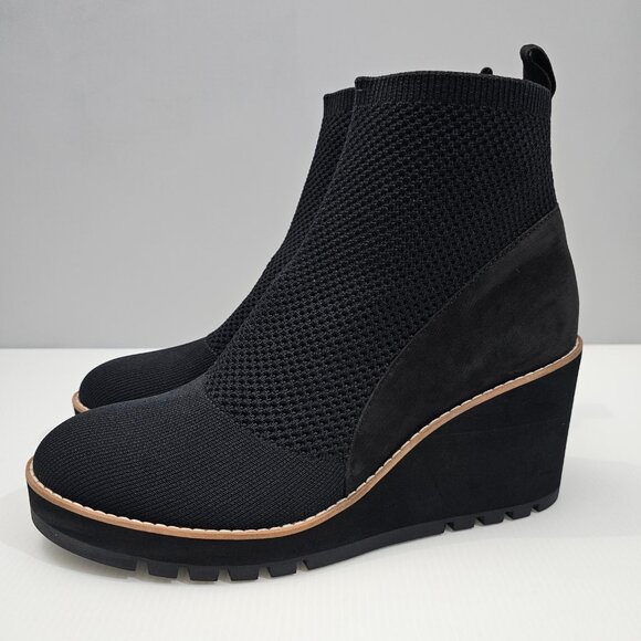 Eileen Fisher Quill Ankle Bootie Size 11 Black Knit Leather Wedge Platform - Picture 1 of 13
